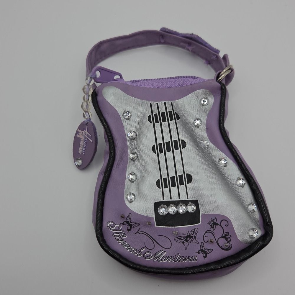 Vintage Hannah Montana Build A Bear Guitar Purse Purple Silver Rhinestone Y2K